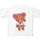 Atelier cinnamonのバレンタイン　リボンクマちゃん フルグラフィックTシャツ