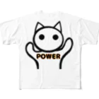 aiueoneko358のパワー猫 フルグラフィックTシャツ