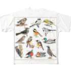 Hick3desuの野鳥集合イラストB フルグラフィックTシャツ