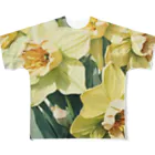 botanicalartAIの黄色のスイセン フルグラフィックTシャツ