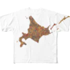 Yanagiya Kosanjiの北海道_TextMap_木目調 フルグラフィックTシャツ