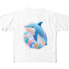 dolphineの可愛いイルカ フルグラフィックTシャツ