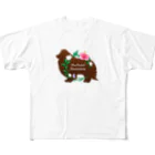 onehappinessのシェルティ　ハイビスカス　onehappiness フルグラフィックTシャツ