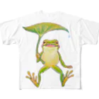 おいも。の雨上がりのアマガエルくん(文字なし) フルグラフィックTシャツ