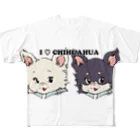 チャリティーグッズ-犬専門デザインのチワワ-ホワイト・クリーム&ブラックタン「I♡CHIHUAHUA」 All-Over Print T-Shirt