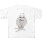 ATELIE EMINAのEMINA's FATTY CAT sitting ver. フルグラフィックTシャツ