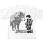 桜音ことこ企画の雪原の少年とオオカミ All-Over Print T-Shirt