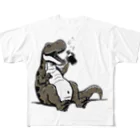 HeyHey Marketのなにかを飲んでる恐竜 All-Over Print T-Shirt