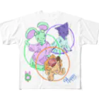 モモの木（@omtk_indigo）の限定デザイン Happy『ミドリ・ムラサキ・ミカン』 All-Over Print T-Shirt