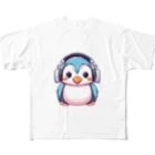 Vasetti_pressのヘッドホンを付けているペンギン フルグラフィックTシャツ