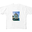 dolphineのオーシャンビュー　海に浮いた透明グラスハウス フルグラフィックTシャツ