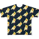 ブティック萌のオカメインコちゃん、いっぱい！(ネイビー) All-Over Print T-Shirt