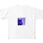 gatto solitario(物寂しげな猫)のネオンに染まった猫 フルグラフィックTシャツ