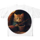 blue_7777　まねきねこショップの土管に住み着いた野良猫 フルグラフィックTシャツ
