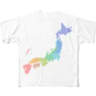 いぬのあしあとのJAPANドット絵カラー All-Over Print T-Shirt