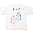 rokugatsunoumiのネコゼ  アオネコの日常 フルグラフィックTシャツ