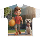 ワンダーワールド・ワンストップの男の子と愛らしいシュナウザー・ドッグ② All-Over Print T-Shirt