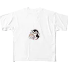 ちょいダサアイテムショップのペンギンバリスタのラテアート フルグラフィックTシャツ