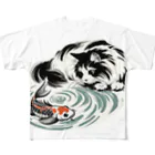 MakotOの猫と鯉（水墨画風） All-Over Print T-Shirt