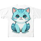 もふもふデザインストアの癒しのブルー猫グッズで、毎日を彩ろう All-Over Print T-Shirt