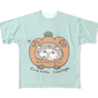 itsuto-こねこしょうしょうめんへらの「かぼちゃきゃっとはうす」backからーver フルグラフィックTシャツ