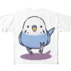 ぽっぽこ本舗のインコ走る フルグラフィックTシャツ