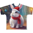 ruiruirのふわふわ白うさぎのクリスマス フルグラフィックTシャツ