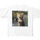 No Fishing No Life の釣れたにゃ All-Over Print T-Shirt