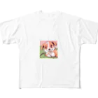 m222web-shopの寝転んで微笑む子犬のイラストグッズ フルグラフィックTシャツ