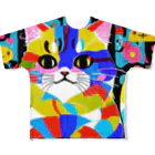 629_CAT_ARTのカラフルキャット フルグラフィックTシャツ