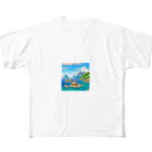 keita-sawadaのドット　ボラボラ島のオーバーウォーターバンガロー All-Over Print T-Shirt