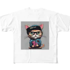 非常口社長のヒップホップ猫 フルグラフィックTシャツ