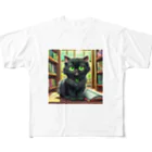 yoiyononakaの図書室の黒猫01 フルグラフィックTシャツ