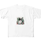 capcat1919のハチワレ白黒猫とサボテン フルグラフィックTシャツ