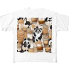 ichyanのパンダくんたちとカプチーノ フルグラフィックTシャツ