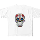 Fred HorstmanのColorful Skull   カラフル な スカル. はでな 頭蓋骨 フルグラフィックTシャツ