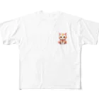 日向ぼっこの縁起猫 フルグラフィックTシャツ