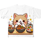 zuuu-の☆食いしん坊にゃんこ☆ フルグラフィックTシャツ