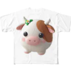 終わらない夢🌈の可愛い💕まんまる◯シリーズ✨　牛🐮 フルグラフィックTシャツ