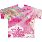 大漁旗　和柄のshopのピンク鳳凰　波　和柄 フルグラフィックTシャツ