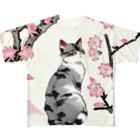 やさぐれちゃんの春の花と猫 フルグラフィックTシャツ