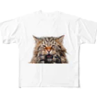 日向ぼっこのずぶ濡れ猫 All-Over Print T-Shirt