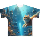 ニャーちゃんショップの海底都市を泳いで冒険中している猫 All-Over Print T-Shirt