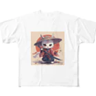 luckycongochanのNeko Samurai フルグラフィックTシャツ