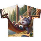Aoyanicのcat camper ハンモック フルグラフィックTシャツ