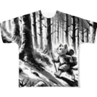 Aoyanicの水墨猫登山 フルグラフィックTシャツ