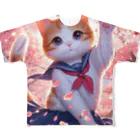 ParadigmStar　パラダイムスターの桜咲く華の学生猫 hana フルグラフィックTシャツ