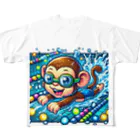 アニマルキャラクターショップのSwimming monkey All-Over Print T-Shirt