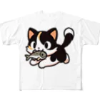 NyanClosetのお魚くわえて走る猫です。 フルグラフィックTシャツ