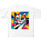 大人かわいい動物の世界のカラフル猫 フルグラフィックTシャツ